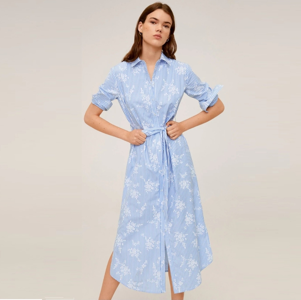 NWT: Mango Floral Stripe Shirtdress S/4